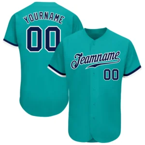 Custom Aqua Baseball Jersey with Navy-White