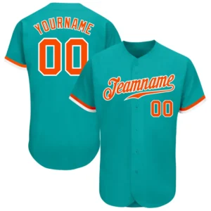 Custom Aqua Baseball Jersey with Orange-White