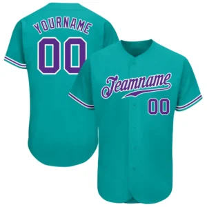 Custom Aqua Baseball Jersey with Purple-White