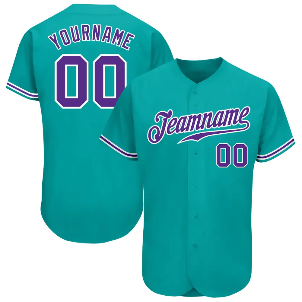 Custom Aqua Baseball Jersey with Purple-White