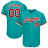 Custom Aqua Baseball Jersey with Red-White