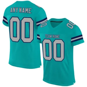 Custom Aqua Mesh Football Jersey with Gray-Navy