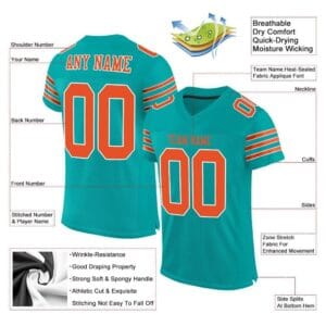 Custom Aqua Mesh Football Jersey with Orange-White - Image 2