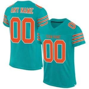 Custom Aqua Mesh Football Jersey with Orange-White