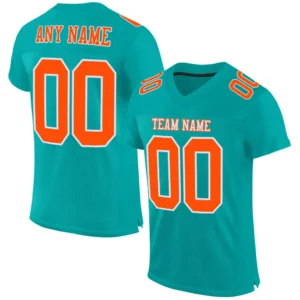 Custom Aqua Mesh Football Jersey with Orange