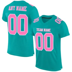 Custom Aqua Mesh Football Jersey with Pink