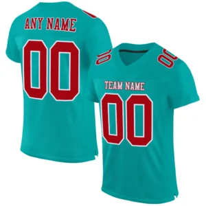 Custom Aqua Mesh Football Jersey with Red