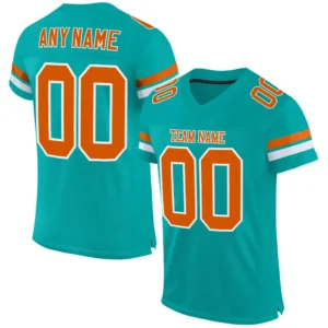 Custom Aqua Mesh Football Jersey with Texas Orange-White