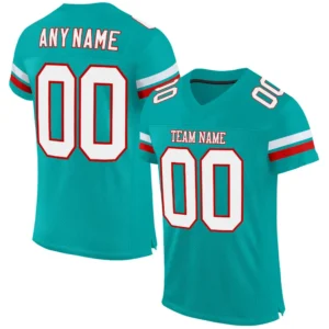 Custom Aqua Mesh Football Jersey with White-Red