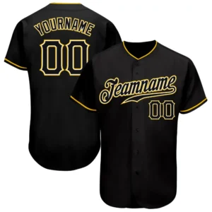 Custom Black Baseball Jersey with Black-Gold