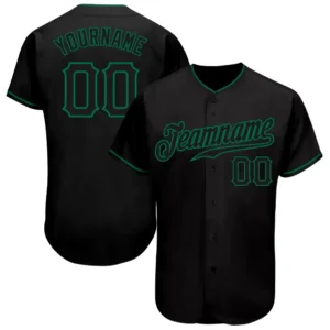 Custom Black Baseball Jersey with Black-Kelly Green