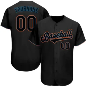 Custom Black Baseball Jersey with Black-Light Blue