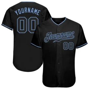 Custom Black Baseball Jersey with Black-Light Blue