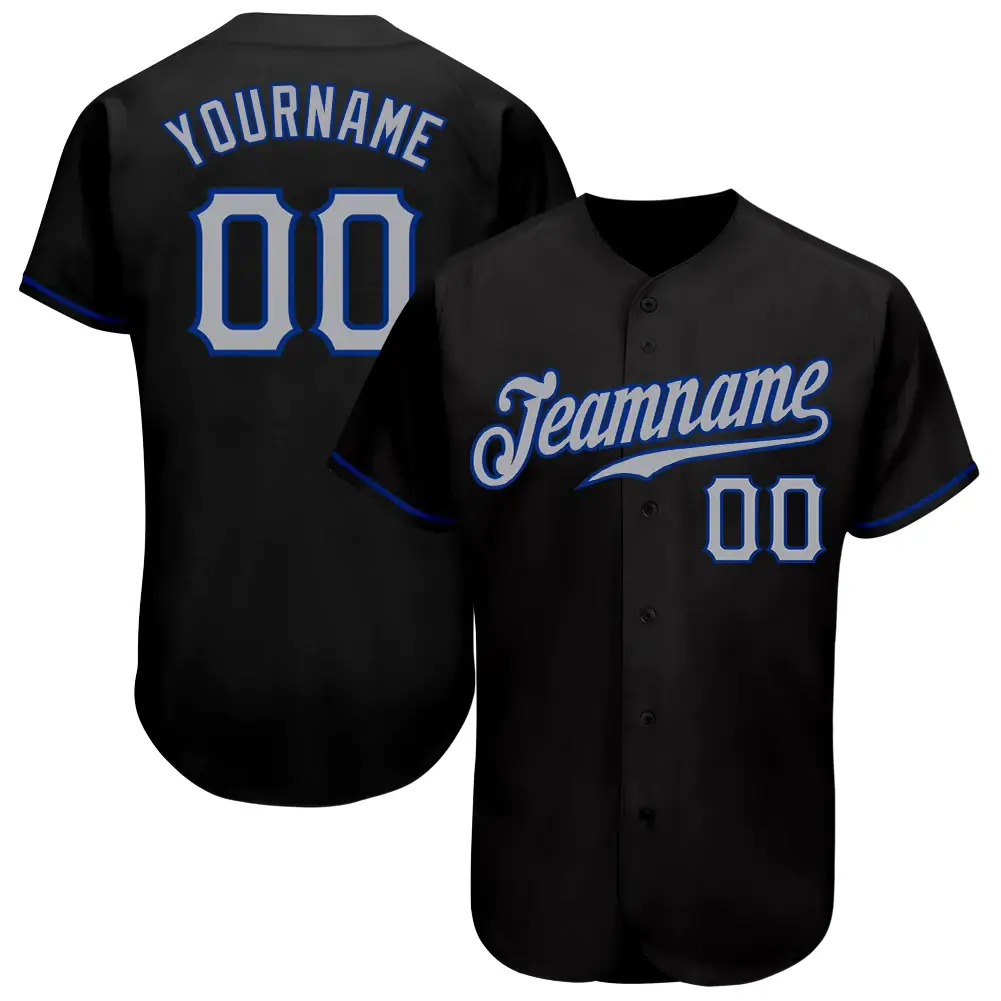 Custom Black Baseball Jersey with Gray-Royal
