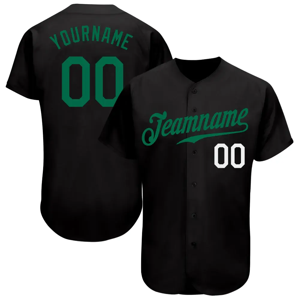 Custom Black Baseball Jersey with Kelly Green-White