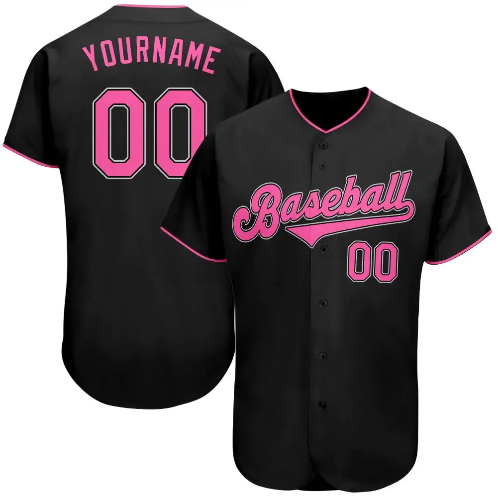Custom Black Baseball Jersey with Pink