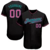 Custom Black Baseball Jersey with Pink-Teal
