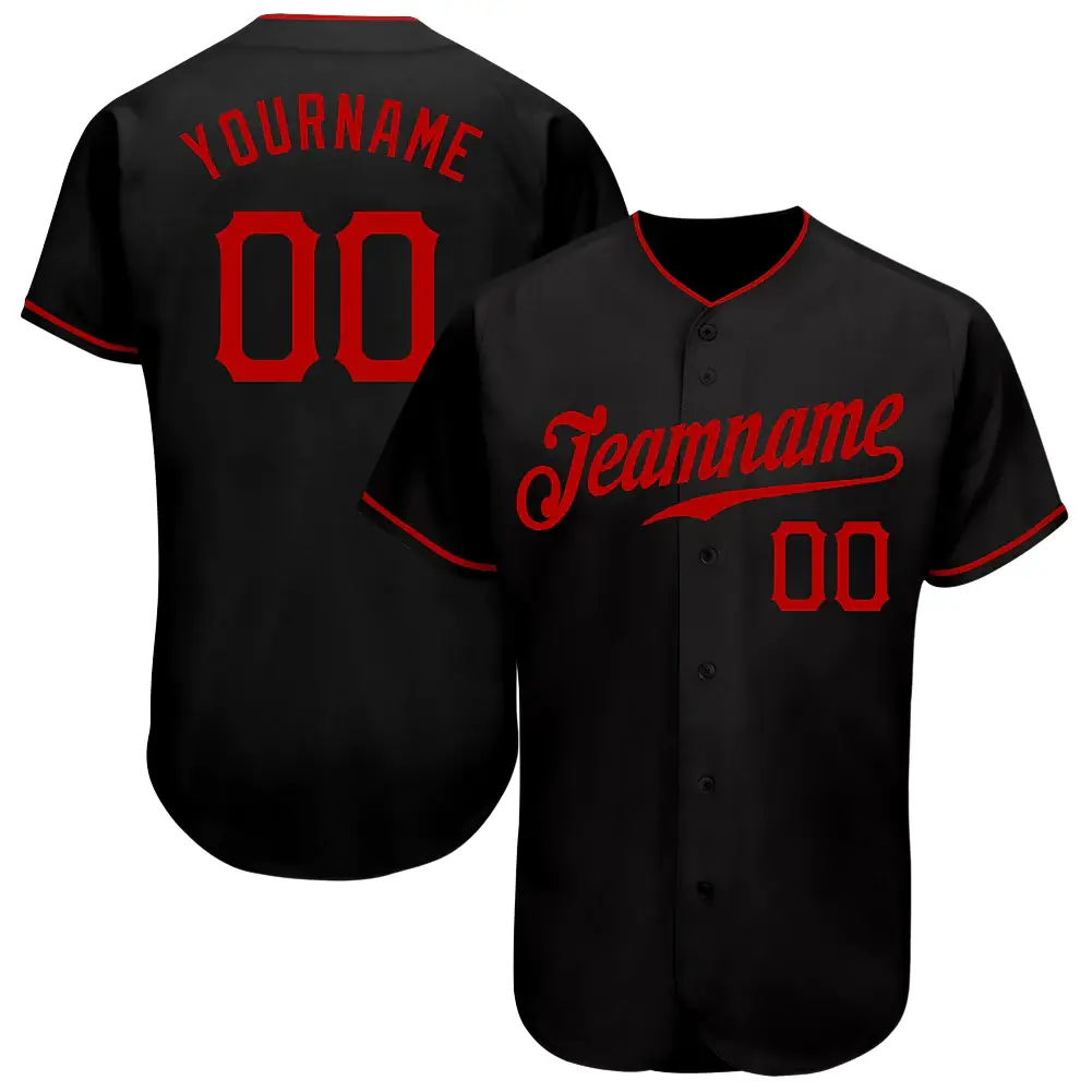Custom Black Baseball Jersey with Red