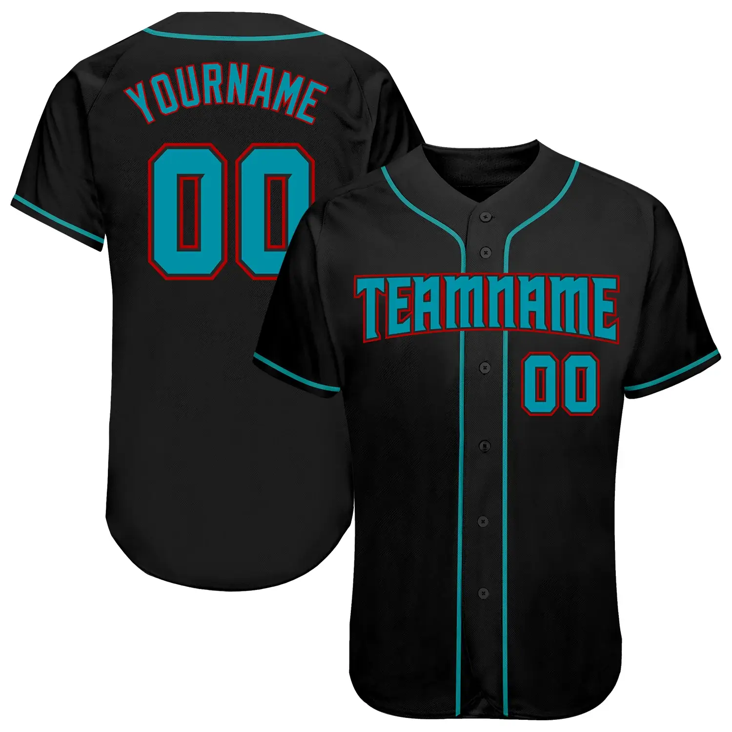 Custom Black Baseball Jersey with Teal-Red
