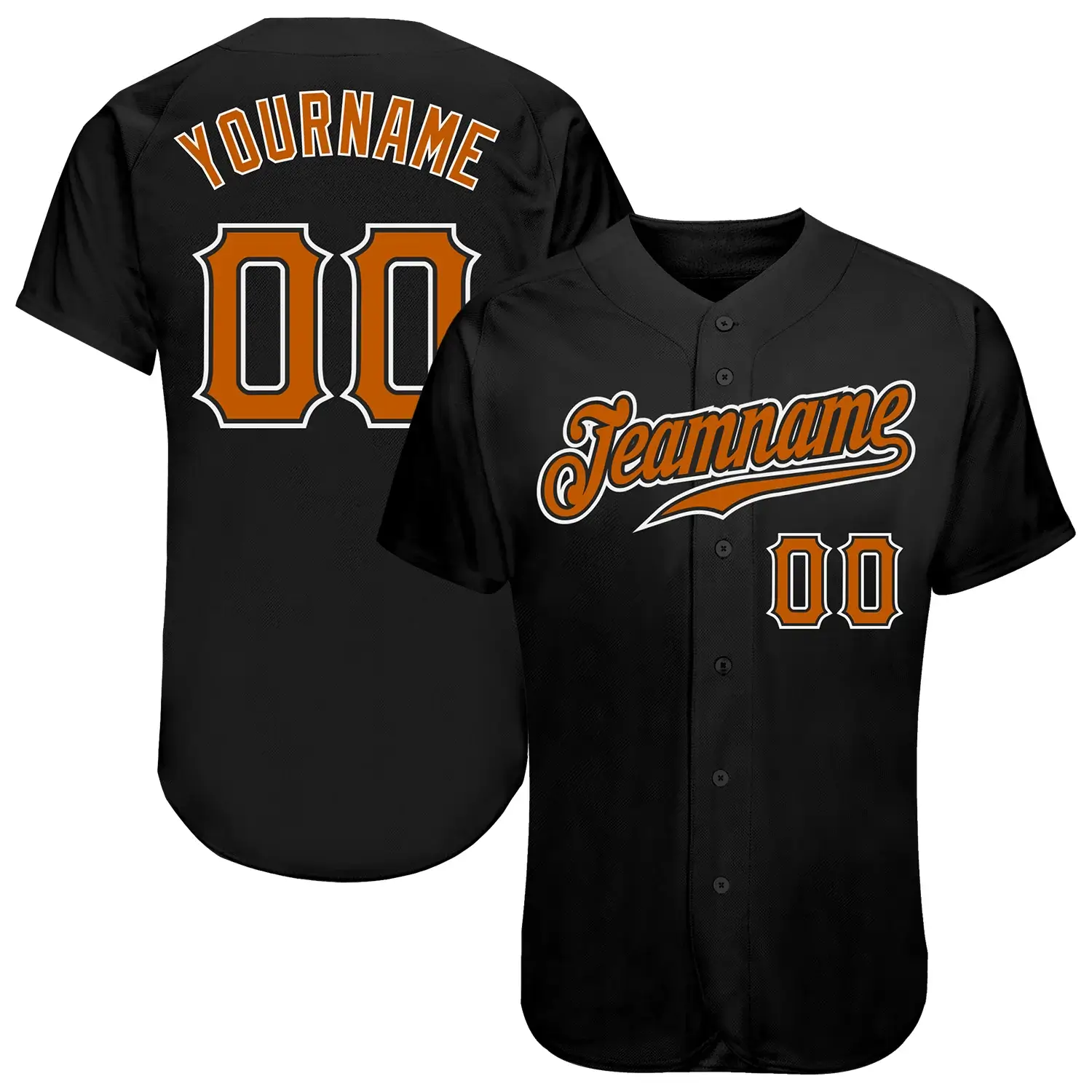 Custom Black Baseball Jersey with Texas Orange-White