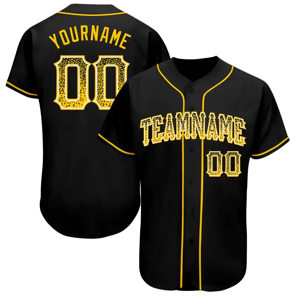 Custom Black Drift Fashion Baseball Jersey with Gold-White