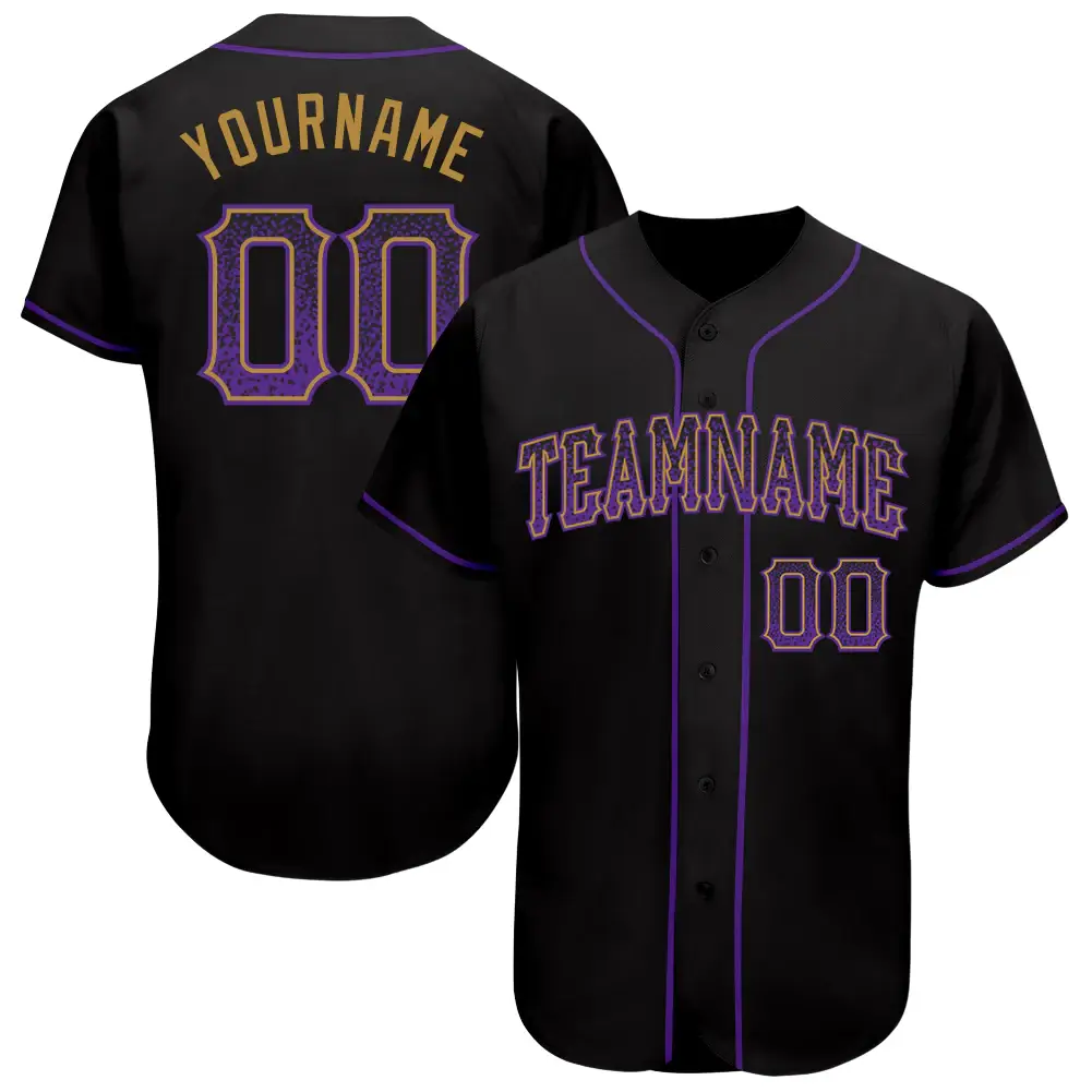 Custom Black Drift Fashion Baseball Jersey with Purple-Old Gold
