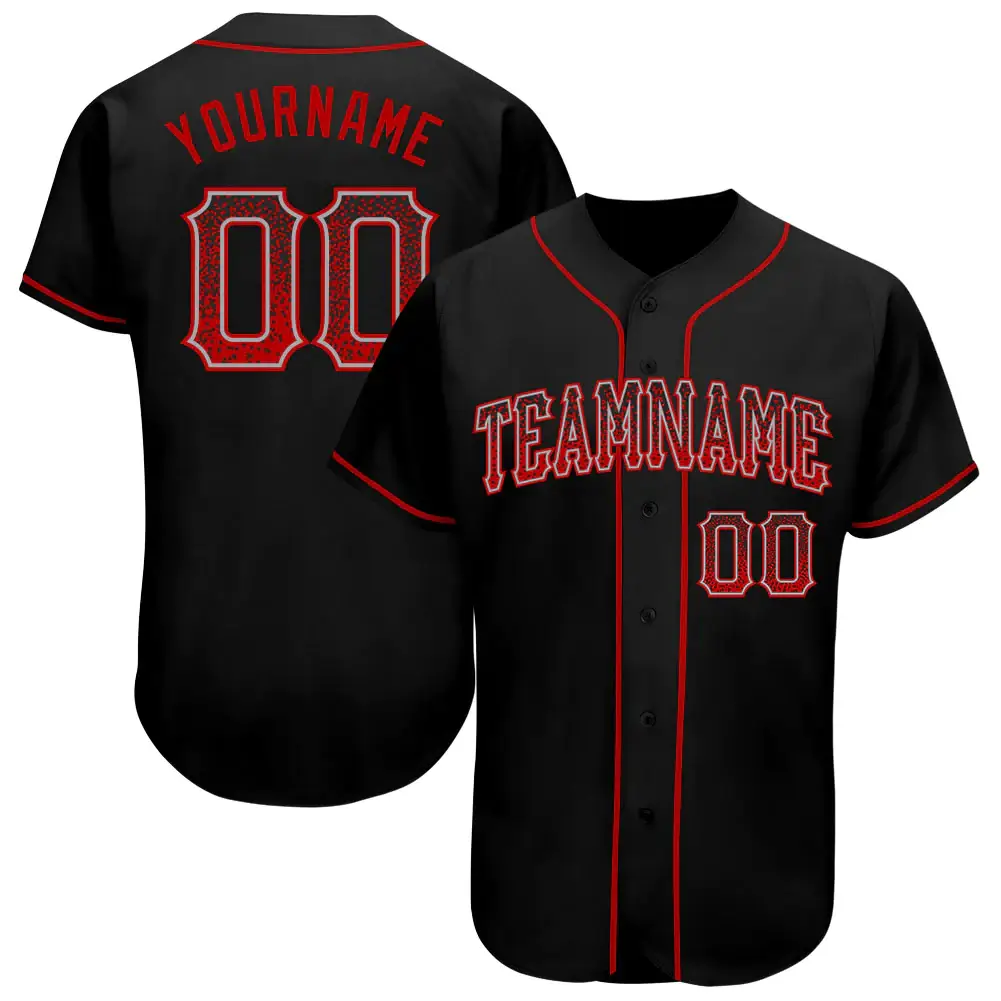 Custom Black Drift Fashion Baseball Jersey with Red-Gray