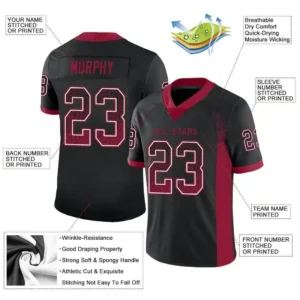Custom Black Mesh Drift Fashion Football Jersey with Cardinal - Image 2