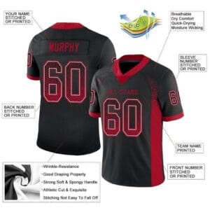 Custom Black Mesh Drift Fashion Football Jersey with Red - Image 2