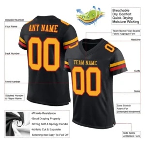 Custom Black Mesh Football Jersey with Gold-Scarlet - Image 2