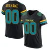 Custom Black Mesh Football Jersey with Teal-Gold