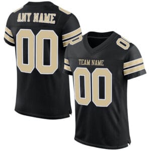 Custom Black Mesh Football Jersey with Vegas Gold