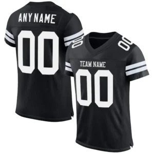 Custom Black Mesh Football Jersey with White