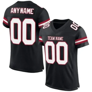 Custom Black Mesh Football Jersey with White-Cardinal