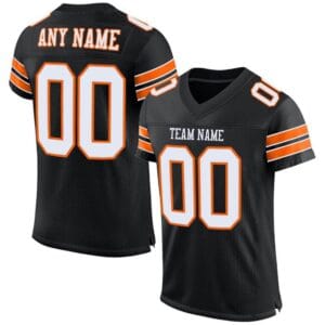 Custom Black Mesh Football Jersey with White-Orange