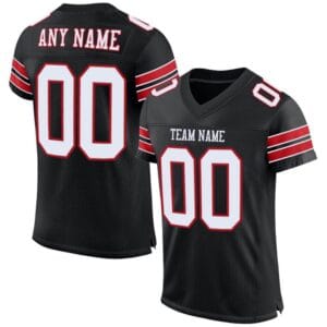 Custom Black Mesh Football Jersey with White-Red
