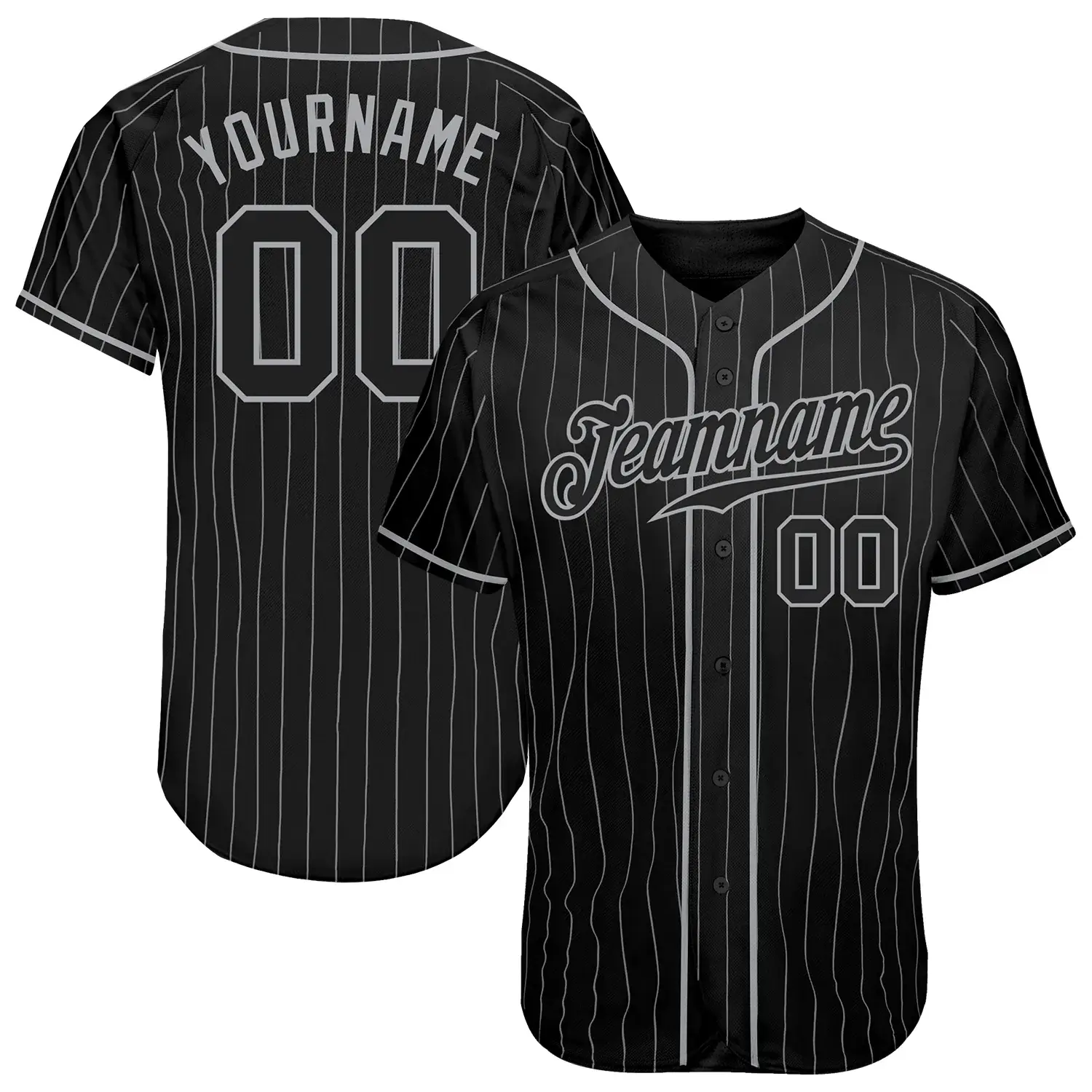 Custom Black Pinstripe Baseball Jersey with Black-Gray