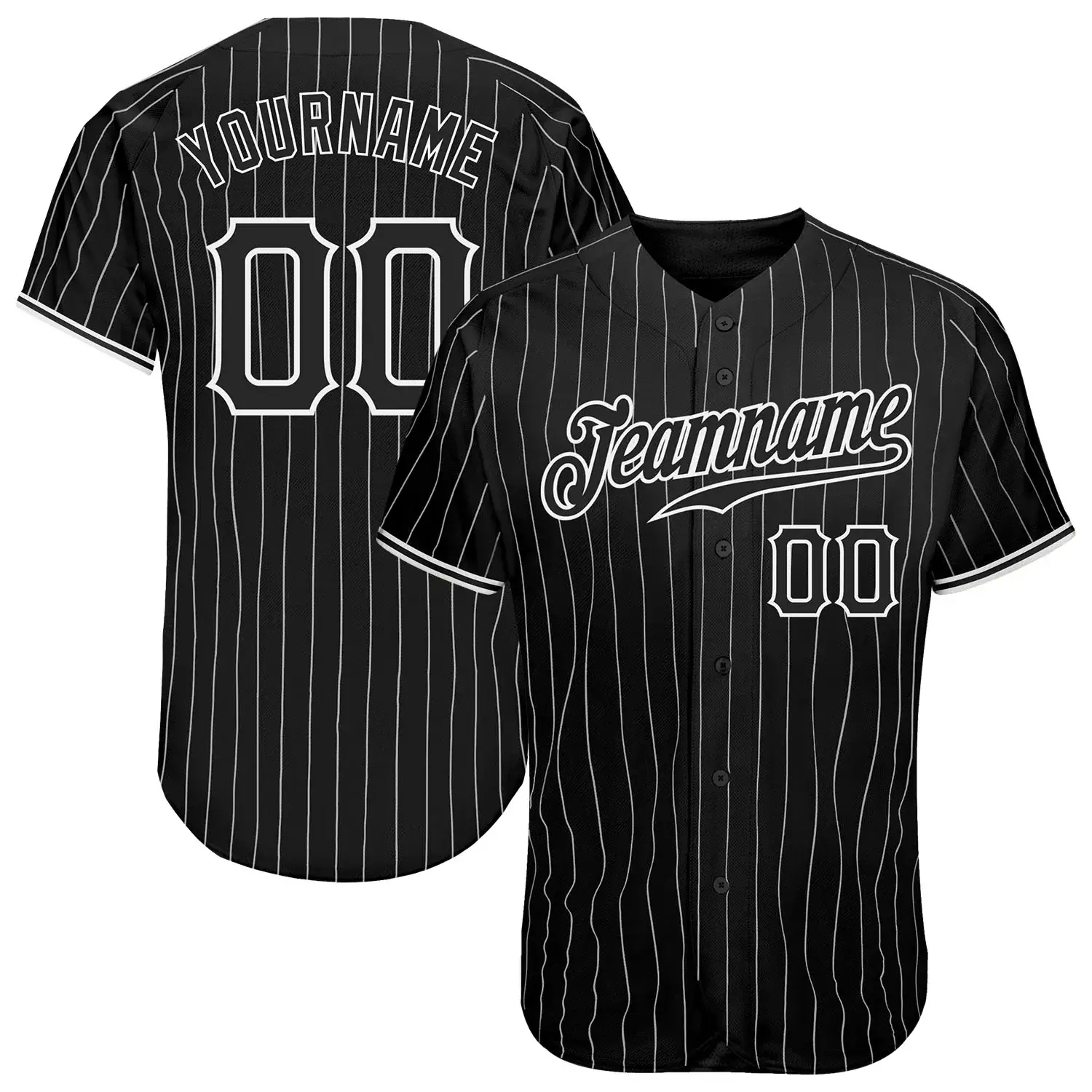 Custom Black Pinstripe Baseball Jersey with Black-White