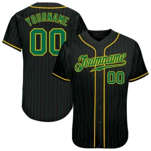 Custom Black Pinstripe Baseball Jersey with Kelly Green-Gold