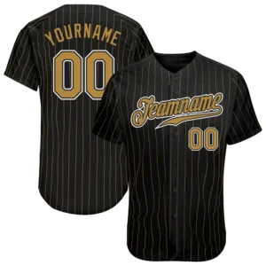 Custom Black Pinstripe Baseball Jersey with Old Gold-White