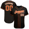 Custom Black Pinstripe Baseball Jersey with Orange-White