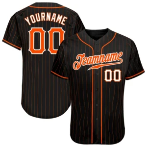 Custom Black Pinstripe Baseball Jersey with Orange-White