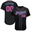 Custom Black Pinstripe Baseball Jersey with Pink-Light Blue