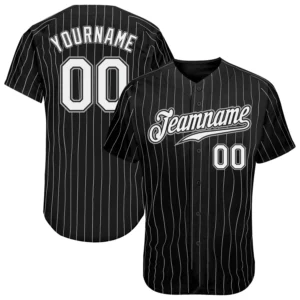 Custom Black Pinstripe Baseball Jersey with White-Gray