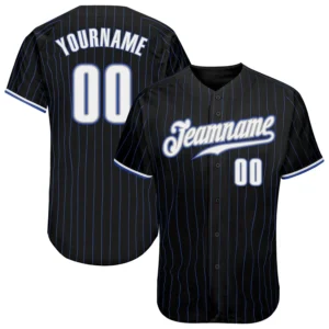 Custom Black Pinstripe Baseball Jersey with White-Gray