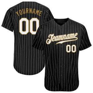 Custom Black Pinstripe Baseball Jersey with White-Old Gold