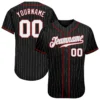 Custom Black Pinstripe Baseball Jersey with White-Red