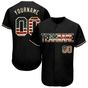 Custom Black USA Flag Baseball Jersey with Cream
