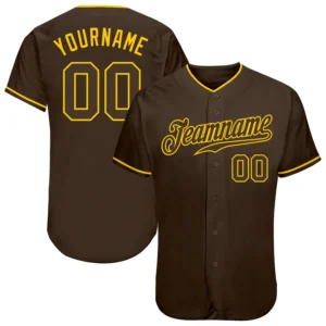 Custom Brown Baseball Jersey with Brown-Gold