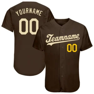 Custom Brown Baseball Jersey with Cream-Gold